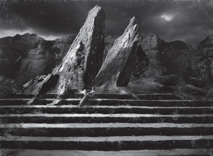 Strange rocks with lounging figure